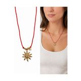 Arsaley Collection Kırmızı İp Güneş Charm Ve Gold Halka Kadın Kolye