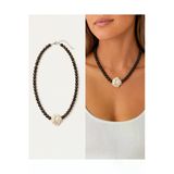 Arsaley Collection Seramik Bej İstiridye Charm Siyah Renk Yazlık Boncuk Kadın Kolye
