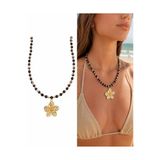 Arsaley Collection Siyah Çiçek Charm Yazlık Boncuk Kadın Kolye