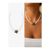 Arsaley Collection Siyah Deniz Yıldızı Charm Beyaz Renk Yazlık Boncuk Kadın Kolye