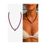 Arsaley Collection Siyah Deniz Yıldızı Charm Bordo Boncuk Kadın Kolye Yazlık