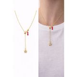 Arsaley Collection Taşlı Yıldız Plaka Charm Yılan Zincir Altın Kaplama Gold Kadın Kolye (45 Cm) – Sevgililer Günü Özel
