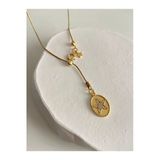 Arsaley Collection Taşlı Yıldız Plaka Ve Mini Yıldız Charm Altın Kaplama Gold Asansör Kolye (45 Cm)Sevgililer Günü Özel