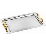 Arsel Lara Desenli Paslanmaz Çelik Çay Tepsisi 29X45 cm – 0.80 mm Gold Kulplu Şık Saten Sunum