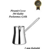 Arsel Piramit Cezve & Sütlük Paslanmaz Çelik 304 Kalite 18/10 Klasik El Yakmaz Çelik Tel Kulp Saplı No4