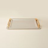 Arsel Tuğba Gold Kulplu Tepsi - Platin - 24X39 cm - Montajsız