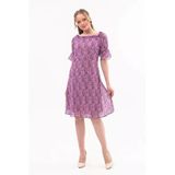 Arseno Kadın Lila Fırfırlı Kol Desenli Kayık Yaka Midi Elbise - Lila - Arsno39p03j-9D5-38Lıl