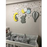ARSERGROUP Çocuk Odası Aydınlatma Dörtlü Balon Ayda Uyuyan Fil Dik Fil Ve Balon Ahşap Gece Lambası Rengarenk