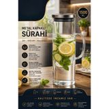 Arsimo 1500 ml Metal Kapaklı Borosilikat Cam Sürahi - Isıya Dayanıklı Sıcak & Soğuk İçecek, Detoks ve Limonata Karafı