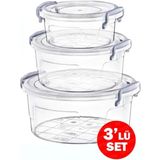 Arsimo 3'lü Yuvarlak Kilitli Çok Amaçlı Saklama Kabı Seti, Kelepçeli Saklama Kabı Set 2.4 Lt - 1.2 Lt - 600 Ml, 3'lü