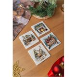 arslart Arslat Atölye Yılbaşı Geyik ve Noel Baba Temalı Doğal Taş Bardak Altlığı 4’lü Set (10x10 cm)