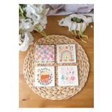 arslart Atölye Yılbaşı Temalı Renkli Bardak Altlığı 4’lü Set Doğal Taş Traverten (10x10 cm)