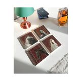 arslart Kırmızı Vintage Halı ve At Figürlü Doğal Taş Bardak Altlığı Seti (4’lü Set)