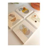 arslart minimalist çizgiler Soyut figür desenli doğal taş bardak altlığı 4’lü set