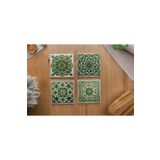 arslart Osmanlı ve Çini Desenli Doğal Taş Bardak Altlığı Yeşil- 4'lü Set