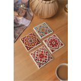 arslart Osmanlı ve Seramik Desenli Doğal Taş Bardak Altlığı - 4'lü Set