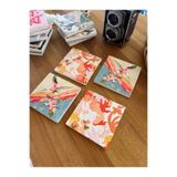 arslart Renkli leylek Kuş ve Doğa Desenli Doğal Taş Bardak Altlığı 4’lü Set 10x10 cm