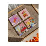 arslart Renkli Retro Desenli Doğal Taş Bardak Altlığı Seti, 4’lü