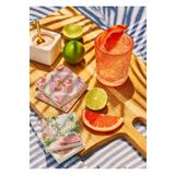 arslart Retro Disco Topu ve Plaj Temalı Doğal Taş Bardak Altlığı 4’lü Set, Renkli Masa Sunum Ürünü