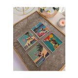 arslart Retro Kedi Temalı Doğal Taş Bardak Altlığı Seti - Renkli ve Eğlenceli (4’lü Set)