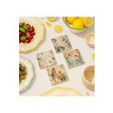 arslart Tropikal Kuş ve Ağaç Desenli Doğal Taş Bardak Altlığı 4’lü Set