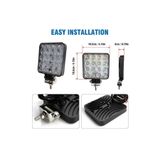 ARSVİSİON Off Road Beyaz Işık Sis Farı Lambası 16 Led Kare 4 Adet-12-24v 48 Watt KALINLIK 3CM BYTLAR 11X11