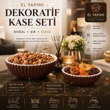 Art By Aslı El Yapımı Dekoratif Kase Seti 2'li Kırılmaz Meyvelik Çerezlik Modern Sunum Kasesi Kahverengi Beyaz