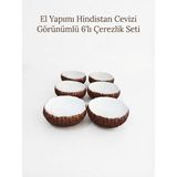Art By Aslı El Yapımı Hindistan Cevizi Görünümlü 6'lı Çerezlik Seti - Dekoratif Sunum Kasesi