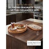 Art By Aslı Orion Serisi 2'li El Yapımı Kırılmaz Dekoratif Yuvarlak ve Oval Sunum Tepsisi Seti - Çay, Kahve Sunumluk ve Takı Organizeri
