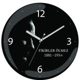 Art Hediye Atatürk Fikirler Ölmez Çap 30CM Sessiz Akar Bombeli Gerçek Cam Duvar Saati