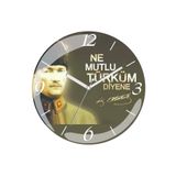 ART HEDİYE Atatürk Ne Mutlu Türküm Diyene Çap 30cm Sessiz Akar Bombeli Gerçek Cam Duvar Saati