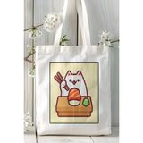 Art Hediye Cat Snackbar Mobil Oyun Baskılı Bez Çanta Omuz Çantası Çift Tafaflı Baskı Kişiye Özel 3
