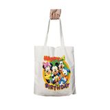 ART HEDİYE Happy Birthday Mickey Mouse iki Taraf Kalıcı Yıkanabilir Okul Plaj Omuz Bez Çanta