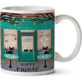Art Hediye Happy Friday Kedi Kahve Le Petit İki Tarafı Baskılı Kupa Bardak