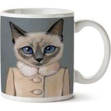 Art Hediye Hipster Kedi Palto Mont İki Tarafı Baskılı Kupa Bardak