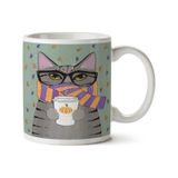 Art Hediye Kedi Hipster Yapraklar Soğuk Atkı Gözlük İki Tarafı Baskılı Kupa Bardak