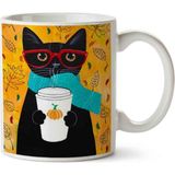 Art Hediye Kedi Kahve Içen Kedi Cat Kupa Bardak