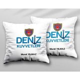 Art Hediye Kişiye Özel Deniz Kuvvetleri Iki Adet Iki Tarafı Baskılı Yıkanabilir Yastık Kırlent Kılıfı - Krem - 43x43