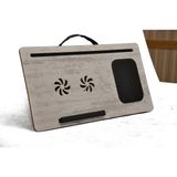 Art Hobby Portatif Notebook Sessiz USB Soğutuculu Minderli Telefon ve Tablet Bölmeli Laptop Sehpası - Doğal Ahşap - Y: 30 cm D: 16 cm G: 55 cm