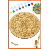 Art inside Ahşap Boyama Seti Keyifli Mandala Tuval Hediye Hobi Kiti 20 Cm Çap 8 Akrilik Boya