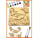 Art Inside Çocuklar Için Dinazor Figürlü Puzzle Ahşap Boyama Yapboz Seti Hediye Hobi Kiti