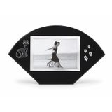 Art Kedi Desenli Fotoğraf Çerçevesi, Siyah Cam, 15x10 cm, Pati İzli