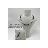 ART LİFE DOĞALTAŞ Natural Stones Sertifikalı Gerçek İnci Ametist 925 Ayar Gümüş Kolye ve Bileklik Set Uzatma Zincirli Beyaz artlıfe12365444