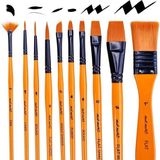 Art Paint Fırça Seti, Akrilik, 11 Adet (10 Boya Fırçası + Fermuarlı Kılıf) - Çok Renkli - Standart - Genel
