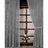 Art Perde 2 Kanat Renkli Gri Sarmaşık Desen Bağcıklı Tül Fon Perde 2 Kanat - 90 x 260 cm