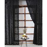 Art Perde 2 Kanat Renkli Siyah Sarmaşık Desen Bağcıklı Tül Fon Perde 2 Kanat - 90 x 270 cm