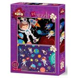 Art Puzzle Kids Astronot Çocuklar Uzayda 30+60 Parça 2'Li Puzzle - 4495