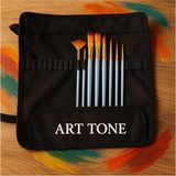 Art Tone 10'lu Fırça Seti ve Rulo Fırçalık Yuvarlak Yelpaze Düz Kedi Dili Resim Akrilik Yağlı Guaj Suluboya - standart - 00