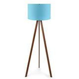 Art ve Gift A ve g Ahşap Tripod Lambader Kumaş Başlık Köşe Lambası Mavi