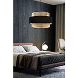 Art ve Gift Bohem Trio Metal Kasalı Gerçek Rattan Ve Siyah Kumaş Salon Avize Üç Katlı Pasta Yatak Odası Sarkıt